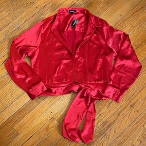 Express Portofino Red Satin Tie-Front Blouse